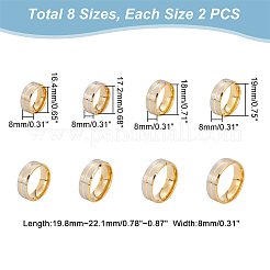 16 шт. набор из двухцветных колец из нержавеющей стали 201 с рифлением для женщин&nbsp;RJEW-UN0002-81