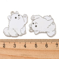 メッキ合金エナメルチャームラック  カドミウムフリー＆鉛フリー  プラチナ  犬チャーム  ホワイト  27x26x1.5mm  穴：1.6mm&nbsp;ENAM-Z014-01P-08