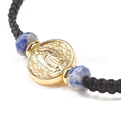 Braccialetto di perline intrecciate in diaspro blu naturale con vergine maria in ottone&nbsp;BJEW-JB07947-02