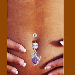 Латунное кольцо пупка с фианитом&nbsp;AJEW-EE0004-34B