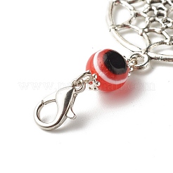 Плоские круглые подвески из сплава в тибетском стиле с сеткой/паутиной и перьями HJEW-JM00543-02