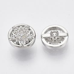 真鍮シャンクボタン  マイクロパヴェキュービックジルコニア付き  スターとフラットラウンド  透明  プラチナ  11x6.5mm  穴：1.4mm&nbsp;BUTT-S025-041