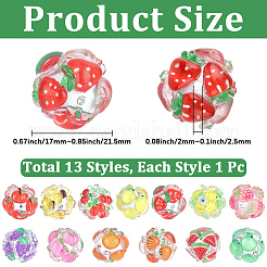 13 pieza de cuentas redondas de resina de frutas de 13 colores&nbsp;RESI-PA0001-53