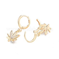 Прозрачные серьги с фианитом и кленовым листом EJEW-N012-80