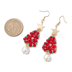 Серьги-подвески в виде деревьев из стеклянных бусин и стеклянного жемчуга EJEW-MZ00276-01