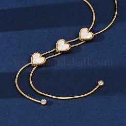 Тройное сердце 304 нержавеющая сталь pave натуральный белый ракушка y ожерелья для женщин NJEW-U032-13G-01