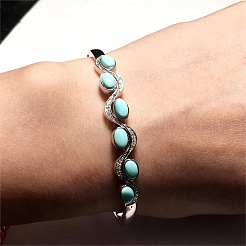 Овальные синтетические бирюзовые браслеты на шарнирах для женщин&nbsp;BJEW-C146-03