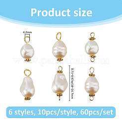 60 шт. 6 стиля жемчужин из АБС-пластика с подвесками и подвесками из нержавеющей стали 304&nbsp;PALLOY-FH00180