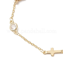 Изготовление браслета с плоским круглым крестом из латуни с прозрачным кубическим цирконием AJEW-JB01356