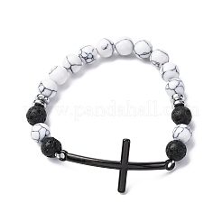 Круглые эластичные браслеты из синтетического хаулита и натуральной лавы BJEW-F493-04EB-02