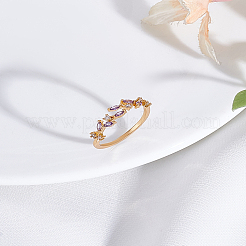 1 Stück Messing-Manschettenringe mit Mikropflaster und Zirkonia für Damen&nbsp;RJEW-LP0002-23G