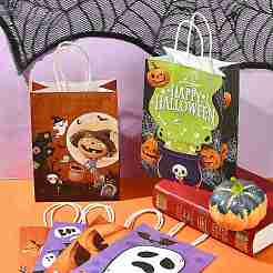 24 шт. 6 стильных подарочных пакета из крафт-бумаги с ручками на тему Хэллоуина&nbsp;CARB-FS0001-09
