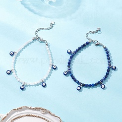 2 шт. браслеты с подвесками из натурального лазурита и радужного лунного камня&nbsp;BJEW-JB12592