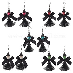 Серьги-подвески с кисточками и бантом из акрила и синтетической бирюзы&nbsp;EJEW-JE06540