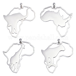 UNICRAFTALE 4pcs 4 Styles Africa Map Charm Stainless Steel Hollow Pendants with Giraffe Elephant Africa Motherland Continent Outline Metal Charm for Necklace Jewelry Making 27~28mm Long