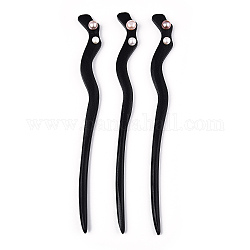 Natural Pearl Hair Sticks, Schima Wood Hairpin for Girl Hanfu Hair Accessories Decoration, Dyed, Black, 180x17x12.5mm