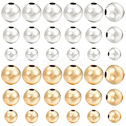 Beebeecraft 180pcs 6 styles de perles d'espacement en laiton, Plaqué longue durée, ronde, or et argent, 4~6x3.5~5.5mm, Trou: 1.4~2mm, 30 pièces / style