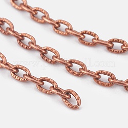 Iron Textured Cable Chains, Unwelded, with Spool, Lead Free & Nickel Free, Oval, Red Copper, 5x3.5x1mm