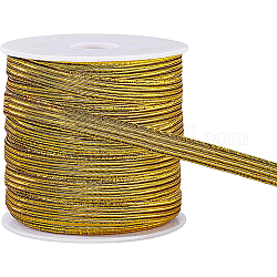 Benecreat cuerdas elásticas planas de nylon, para accesorios de diy, con carretes vacíos de plástico de 1 pieza, oro, 7mm, alrededor de 25.15~27.34 yarda (23~25 m) / rollo