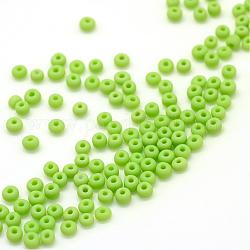Frosted Opaque Glass Seed Beads, Round, Lawn Green, 4~5x2.5~5mm, Hole: 1mm, about 4500pcs/bag, 440~450g/bag