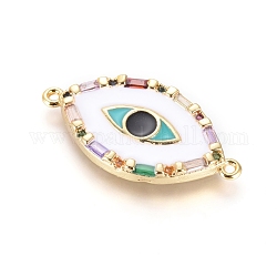 Brass Micro Pave Cubic Zirconia Links connectors, with Enamel, Long-Lasting Plated, Evil Eye, Colorful, Golden, 13x25.5x3mm, Hole: 1mm