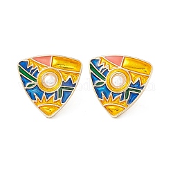 Enamel Triangle Stud Earrings with Imitation Pearl for Women, Light Gold, Colorful, 20x20.5mm, Pin: 0.7mm
