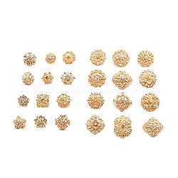 24 stücke 24 stil exquisite legierung strass broschen set, Blume & Sechseck & Rhombus & flache runde Anstecknadeln für Hochzeitsfeier, golden, Kristall, 20~37.5x20~34x10~14 mm, 1pc / style