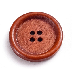 Натуральные деревянные пуговицы, окрашенные, 4 отверстие, плоско-круглые, огнеупорный кирпич, 25x4.5 мм, отверстие : 1.8 мм