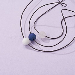 3pcs colliers de cordon en cuir réglables, avec des perles rondes de pierre naturelle, 4.33 pouce ~ 7.87 pouces