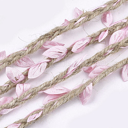Polyesterblatt-Besatzband, mit Hanfschnur, für die Hochzeit Dekoration, rosa, 5~6x2~2.5 mm, über 100 m / Bündel