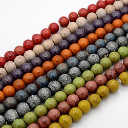 Handmade Fancy Antique Glazed Porcelain Ceramic Round Beads Strands, Mixed Color, 12~13mm, Hole: 2mm, about 30pcs/strand, 15.74 inch