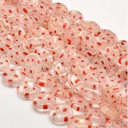Millefiori Glass Flat Round Bead Strands, Pink, 12x4mm, Hole: 1mm, about 34pcs/strand, 14.7 inch