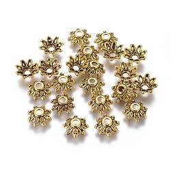 Tibetan Style Bead Caps, Cadmium Free & Lead Free, Flower, Antique Golden, Size: about 9mm in diameter, Hole: 2mm