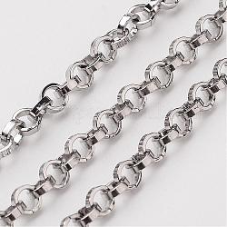 304 Stainless Steel Rolo Chains, Belcher Chain, Unwelded, Stainless Steel Color, 4mm