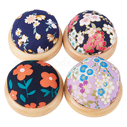 Dicosmétique 4 pièces 4 style motif de fleur style japonais coton et tissu aiguille coussins à épingles, coussins à aiguilles à base de bois, couleur mixte, 71~79x37~44mm, 1pc / style