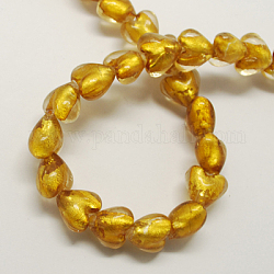 Manuell Silber Folie-Glas Perlen, Herz, dunkelgolden, 20x20x13 mm, Bohrung: 2 mm