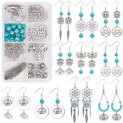 SUNNYCLUE 1 Box DIY 10Pairs Lotus Flower Charms Chakra Energy Yoga OM Charms Earring Making Kit Synthetic Turquoise Beads for Jewellery Making Hamsa Hand Lucky Charm Loose Spacer Bead Instruction