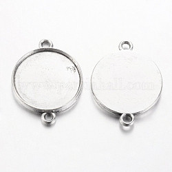 Tibetan Style Cabochon Connector Settings, Plain Edge Bezel Cups, Cadmium Free & Nickel Free & Lead Free, Flat Round, Antique Silver, 29x22x2.5mm, Hole: 2mm, Tray: 20mm