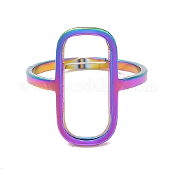 Placcatura ionica (ip) 304 anello regolabile rettangolare cavo in acciaio inossidabile da donna, colore arcobaleno, misura degli stati uniti 6 1/4 (16.7mm)