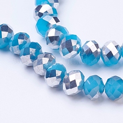 Electroplate Glass Bead Strands, Imitation Jade, Half Silver Plated, Faceted, Rondelle, Sky Blue, 4x3mm, Hole: 1mm, about 140~145pcs/strand, 18.9 inch