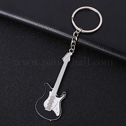 Schlüsselanhänger aus Zinklegierung mit Backfarbe, Mit Schlüsselringen, Gitarre, Schwarz, 7x2.6 cm