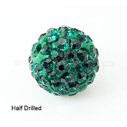 Abalorios de Diamante de imitación de arcilla polímero, Pave bolas de discoteca, Grado A, redondo, medio-perforado, esmeralda, 8mm, agujero: 1 mm
