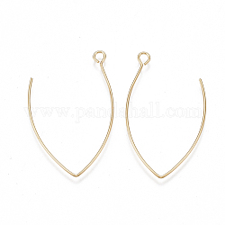 Brass Earring Hooks, with Horizontal Loop, Nickel Free, Real 18K Gold Plated, 39.5x22~24x0.8mm, Hole: 2mm, Pin: 0.8mm