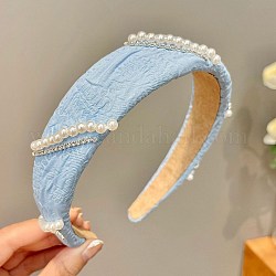 Tuch Haarbänder, Imitationsperlen-Perlen-Haarschmuck für Frauen und Mädchen, hellblau, 120 mm