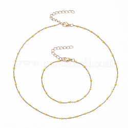 Ensembles de colliers et bracelets en acier inoxydable émaillé doré, avec chaîne d'extension en fer et 304 fermoir en acier inoxydable, champagne jaune, 16.92 pouce (43 cm), 7-5/8 pouce (19.3 cm)
