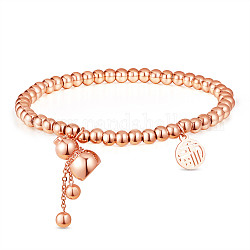 Bracelets à breloques en acier titane Shegrace, avec des perles rondes et des chaînes de câble, gourde et plate ronde avec caractère chinois fu, or rose, 2 pouce (5 cm)