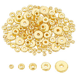 BENECREAT 140Pcs 5 Sizes 18K Gold Plated Brass Beads, 3/4/5/6/8mm Gold Rondelle Flat Beads, Fancy Cut Spacer Beads, Metal Heishi Loose Beads for DIY Craft Jewelry Making