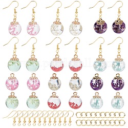 SUNNYCLUE DIY Earring Making Kit, with 12Pcs 6 Color Glass Dried Flower Big Pendants, 12Pcs Brass Earring Hooks and 20Pcs Open Jump Rings Jump Rings, Mixed Color, Pendants: 21x16mm, Hole: 2mm, 2pcs/color