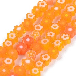 Chapelets de perle de millefiori en verre manuelles, fleur, orange, 3.7~5.6x2.6mm, Trou: 1mm, Environ 88~110 pcs/chapelet, 15.75'' (40 cm)