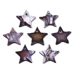 Natürlichen Süßwasser-Muschel Anhänger, gefärbt, Stern, Flieder, 19~20x20.5~21.5x1~2 mm, Bohrung: 1.6 mm